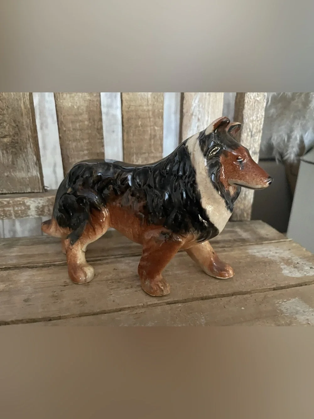 Collie figurine puppy dog Lassie sculpture vtg porcelain antique 1940 Japan